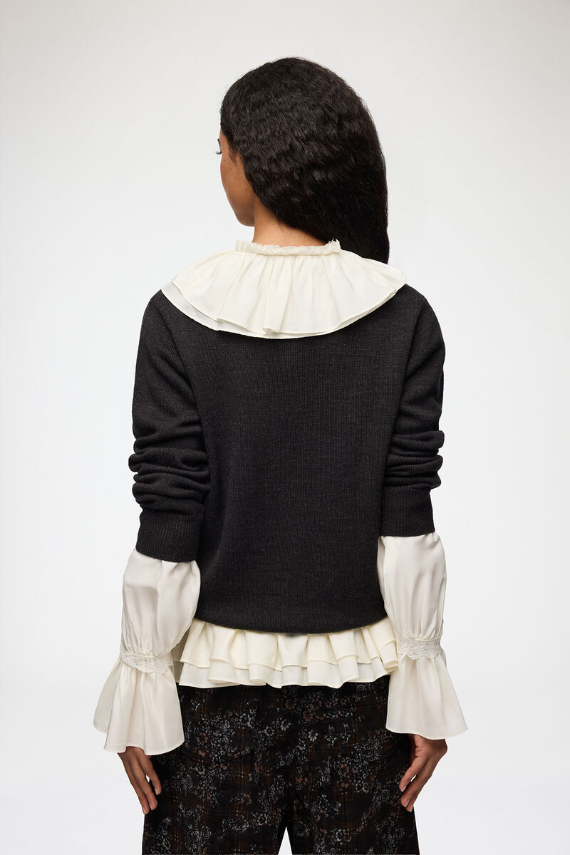 Pullover mit Blumen-Häkeldesign, Wool, in colour Phantom - 3 - GANNI