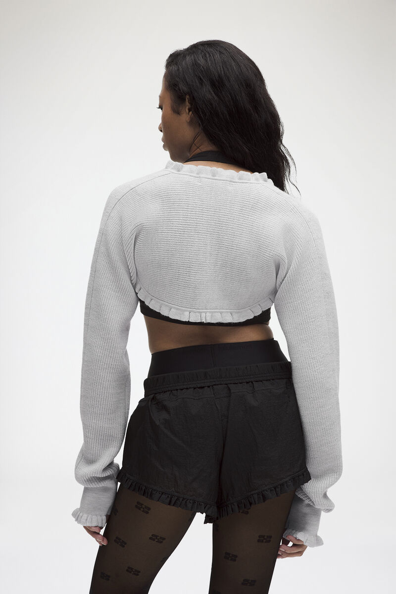 Bolero aus Merino-Wollmischung, Recycled Polyester, in colour Heathered Core Ultra Light Grey - 3 - GANNI