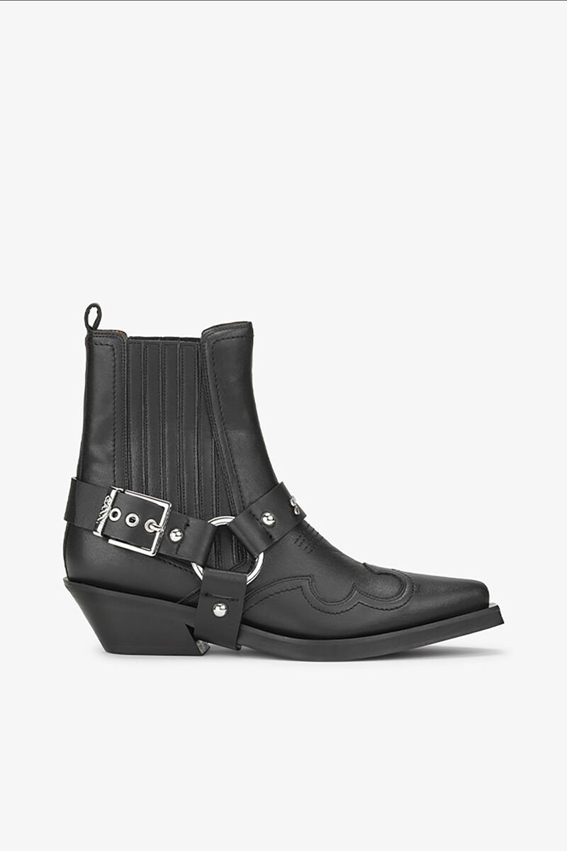 Black Low Cut Western Chelsea Boots, Recycled Leather, in colour Black - 1 - GANNI