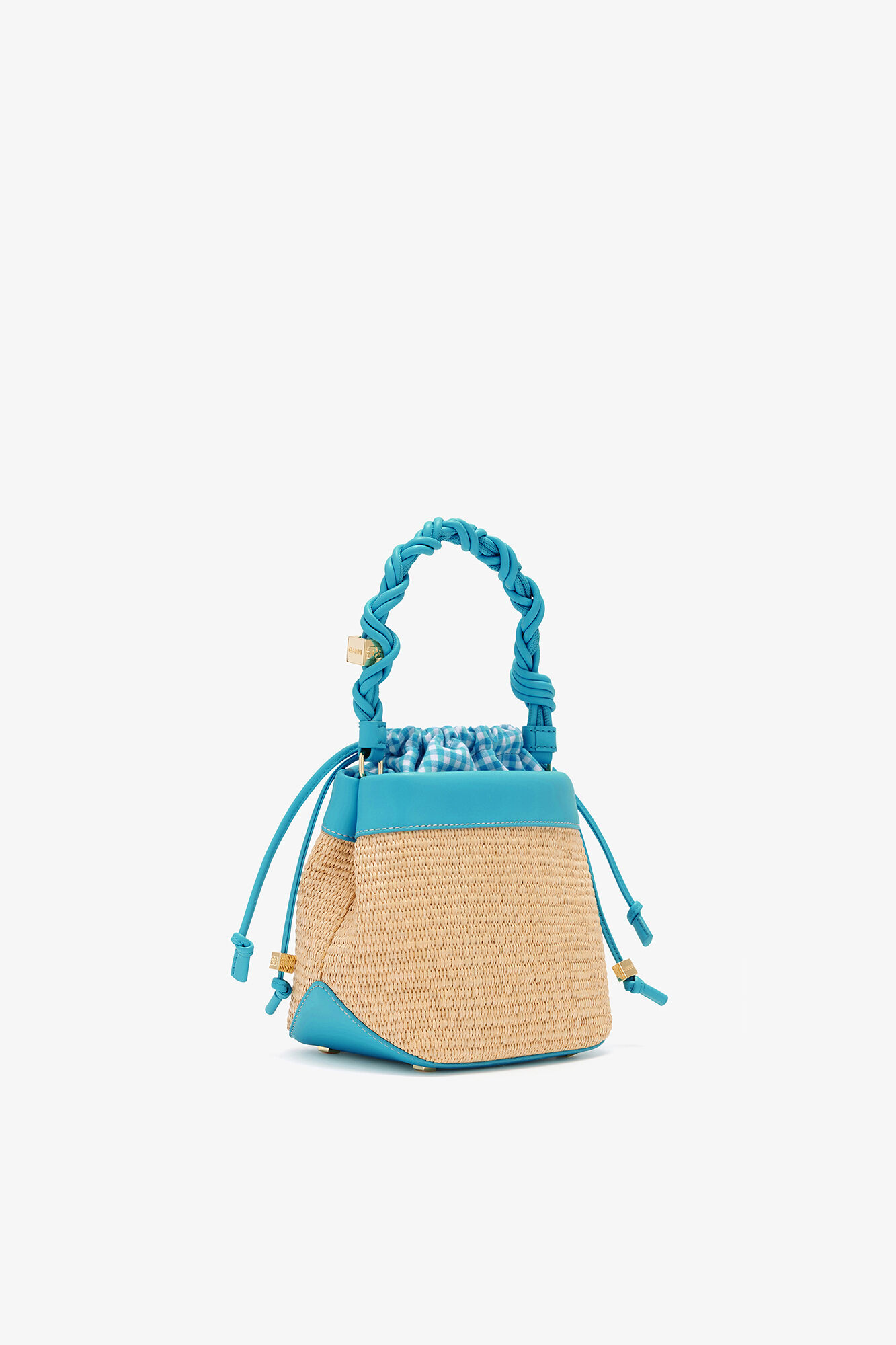 Bou Bucket Bag in Straw, Recycled Leather, in colour Scuba Blue - 2 - GANNI