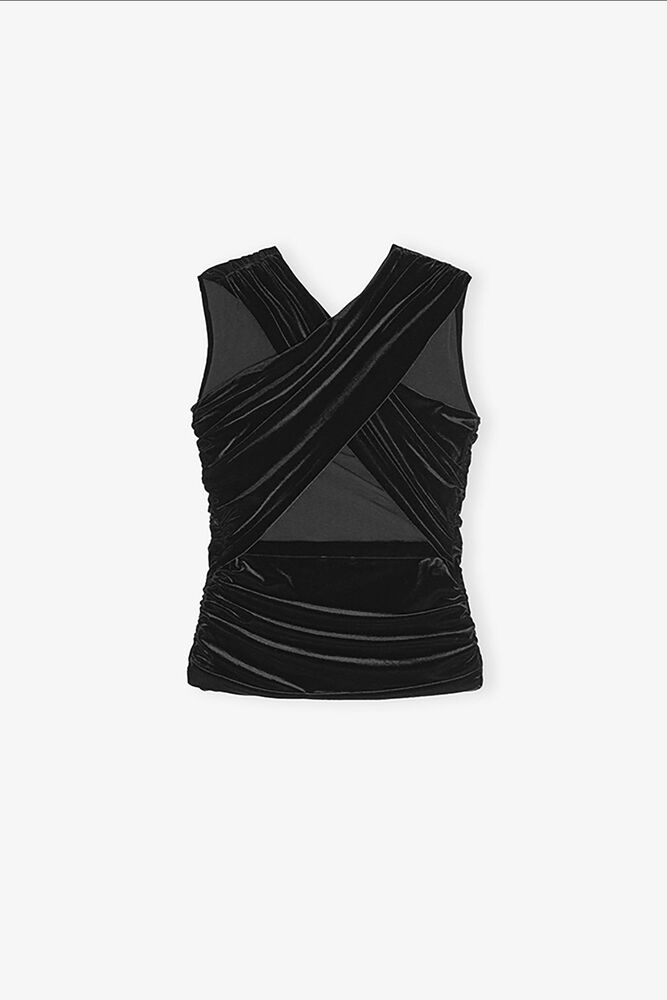 Black Velvet Ruched Top, Black