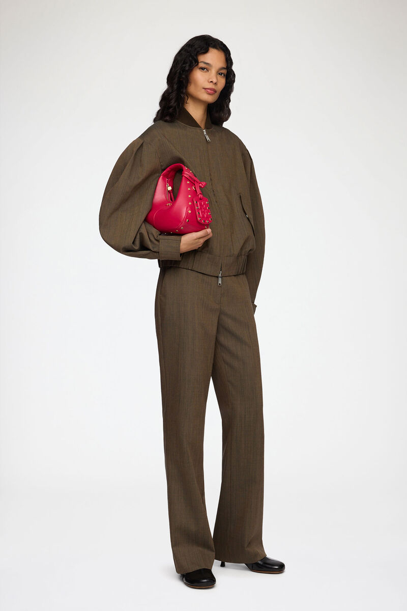 Mini-Hobo-Tasche mit Nieten in Rot, Recycled Leather, in colour Persian Red - 1 - GANNI
