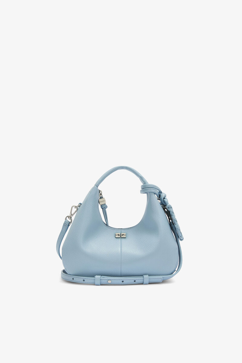 Mini Hobo Bag in Grained Blue, Recycled Polyester, in colour Celestial Blue - 1 - GANNI