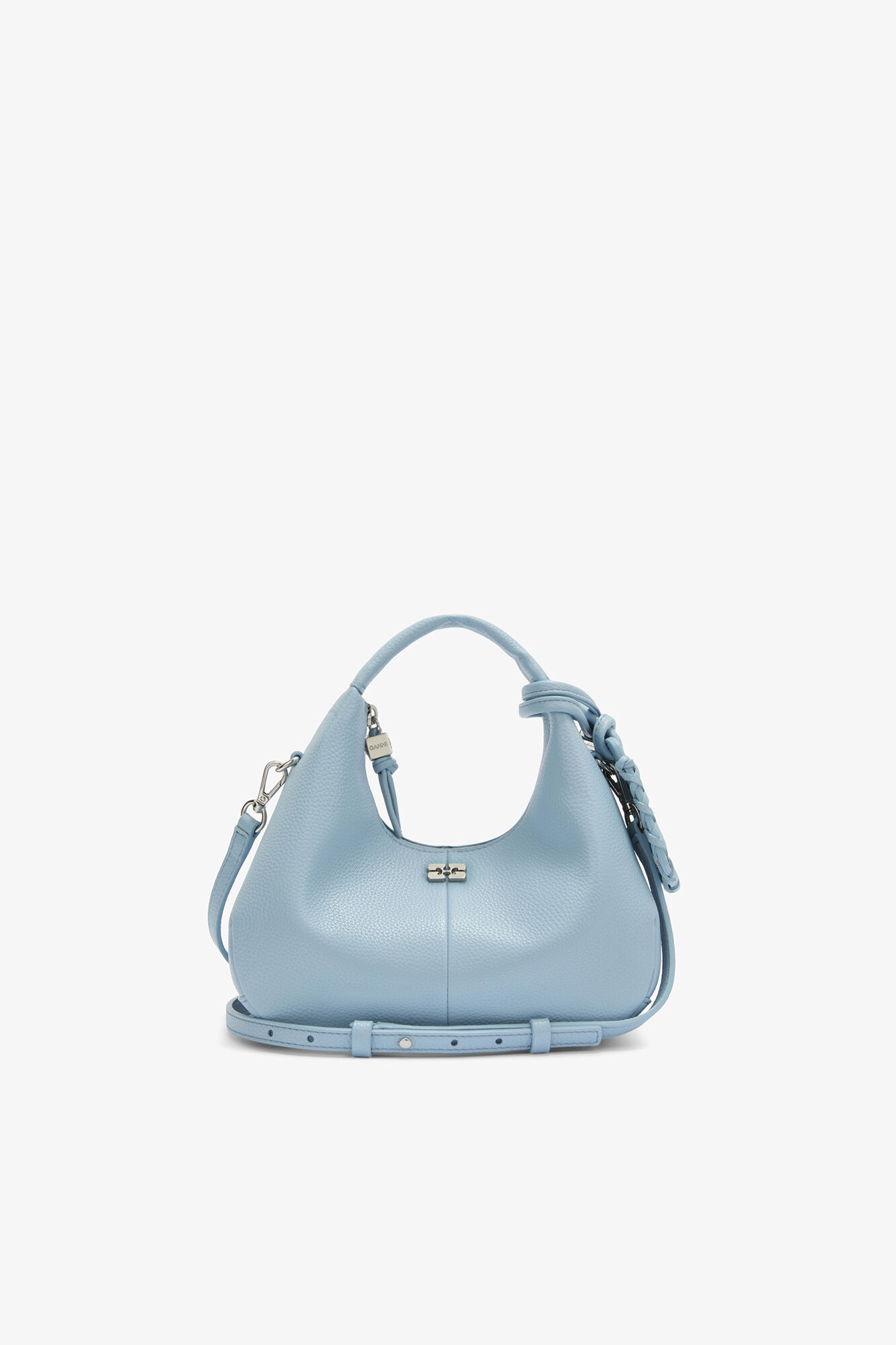 Mini Hobo Bag in Grained Blue, Recycled Polyester, in colour Celestial Blue - 1 - GANNI