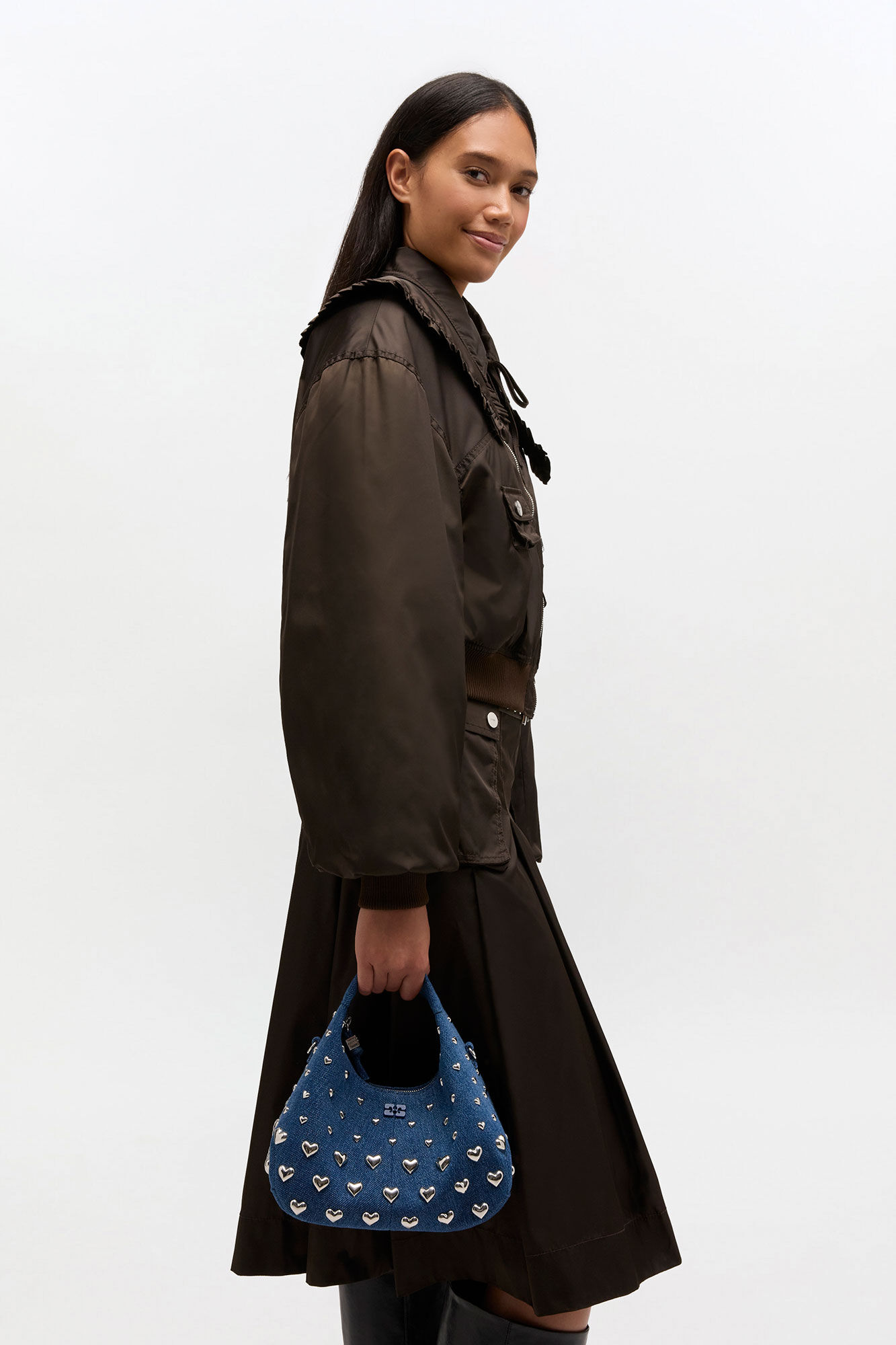 Navy Peony Mini Hobo バッグ デニム ハートスタッズ | GANNI (Global)