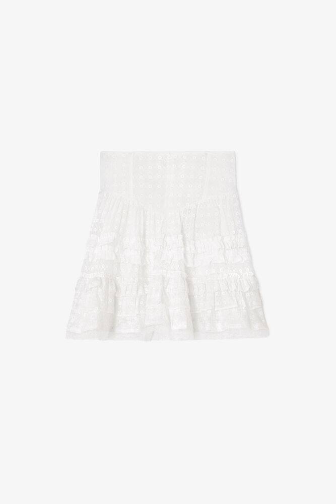 Skirt in White Broderie Anglaise, Bright White