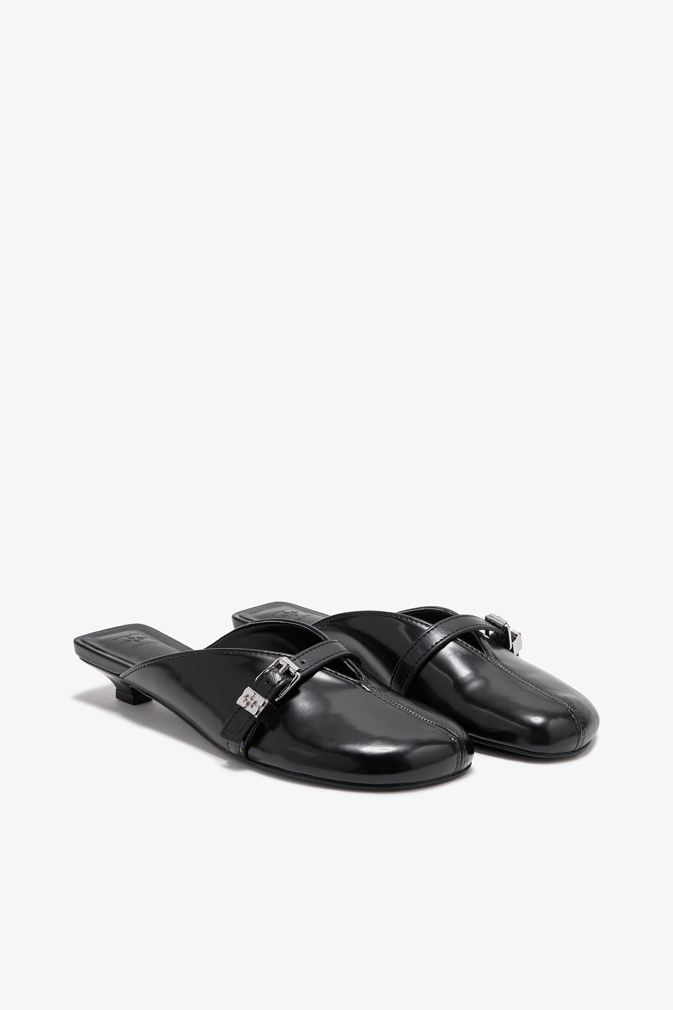Sue Kitten Heel Mules in Black, Oleatex™, in colour Black - 2 - GANNI