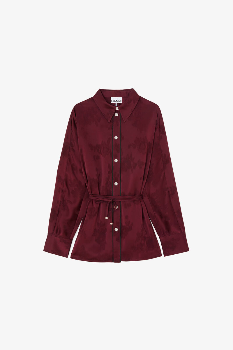 Shirt in Red Satin, Acetate, in colour Port Royale - 1 - GANNI