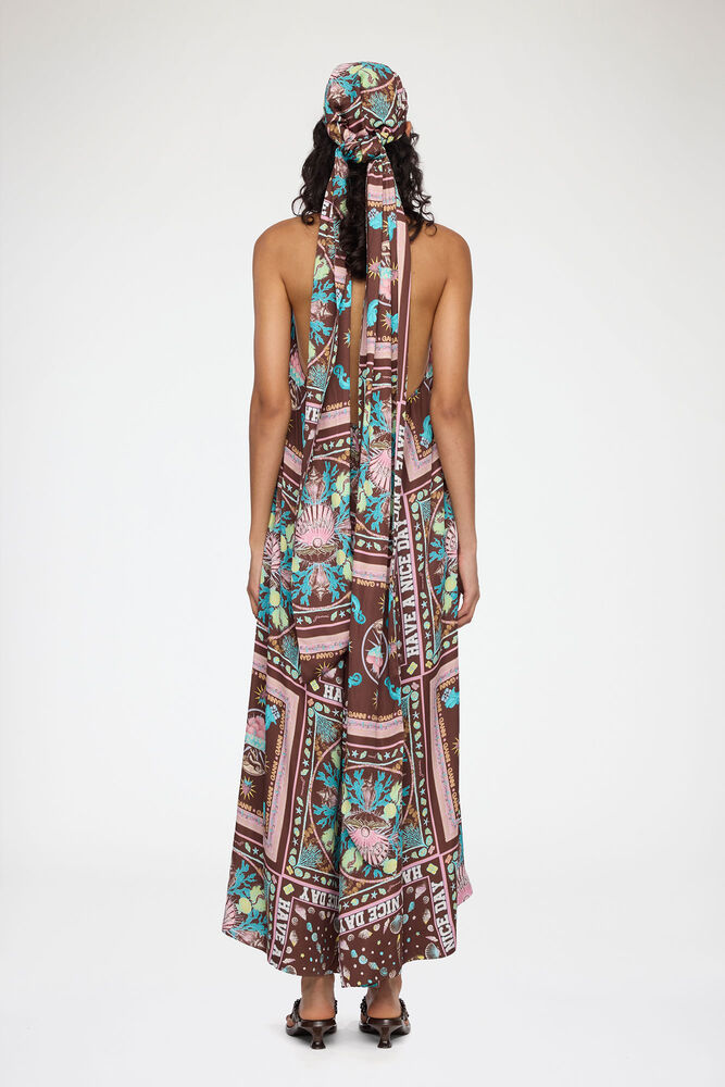 Dress in Printed Twill, Chicory Coffee