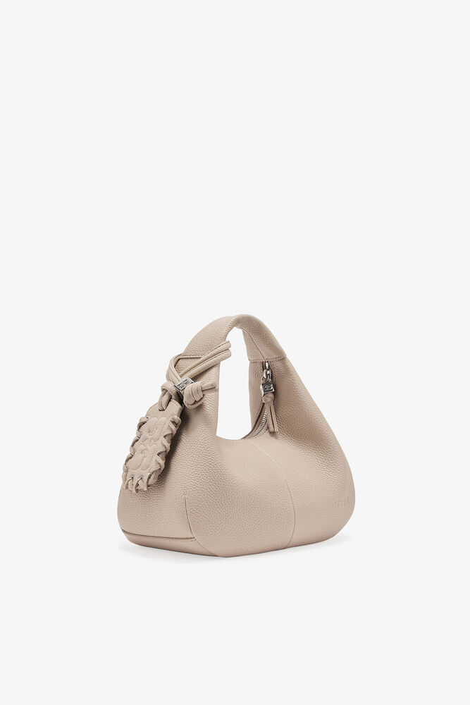 Mini Hobo Bag in Grained Light Grey, White Pepper