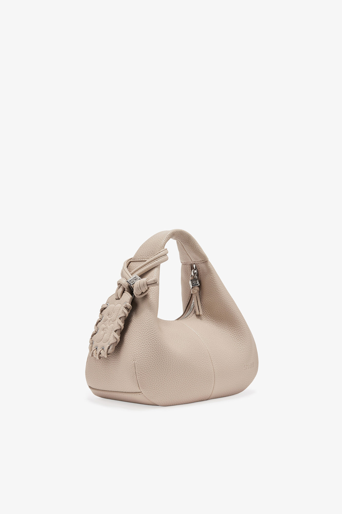 Mini Hobo Bag in Grained Light Grey, Recycled Polyester, in colour White Pepper - 2 - GANNI