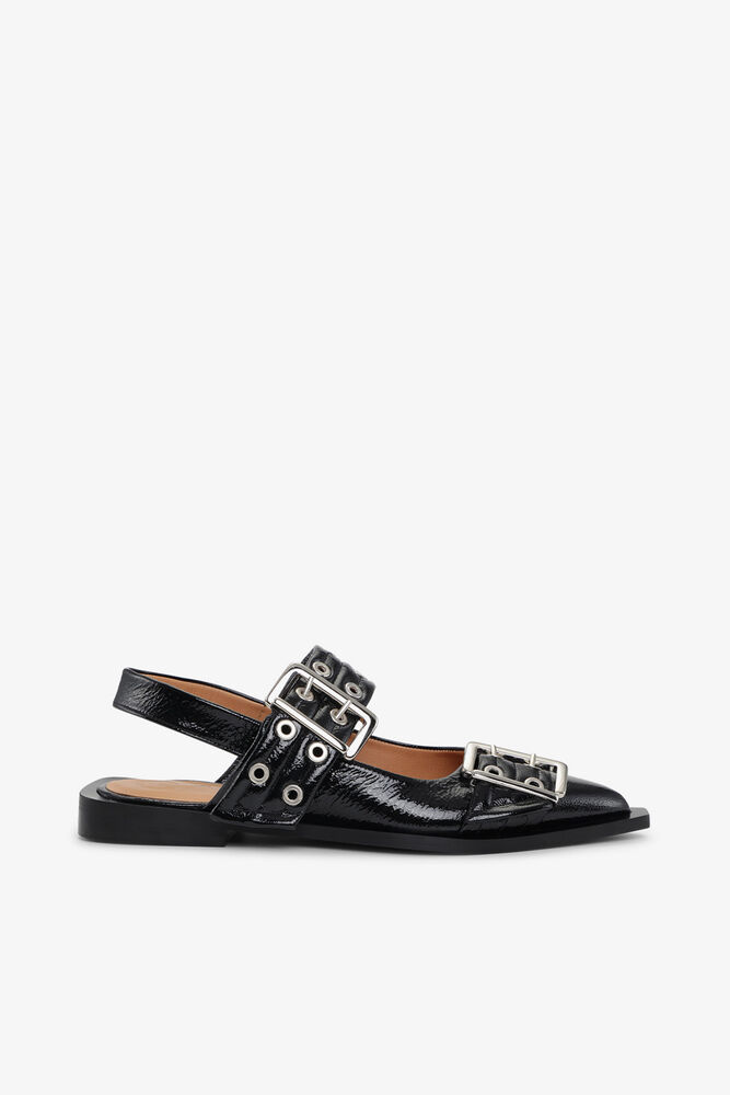 Feminine ballerinaer med spænde i sort, Black