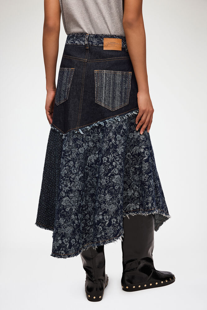 Skirt in Patchwork Denim, Rinse