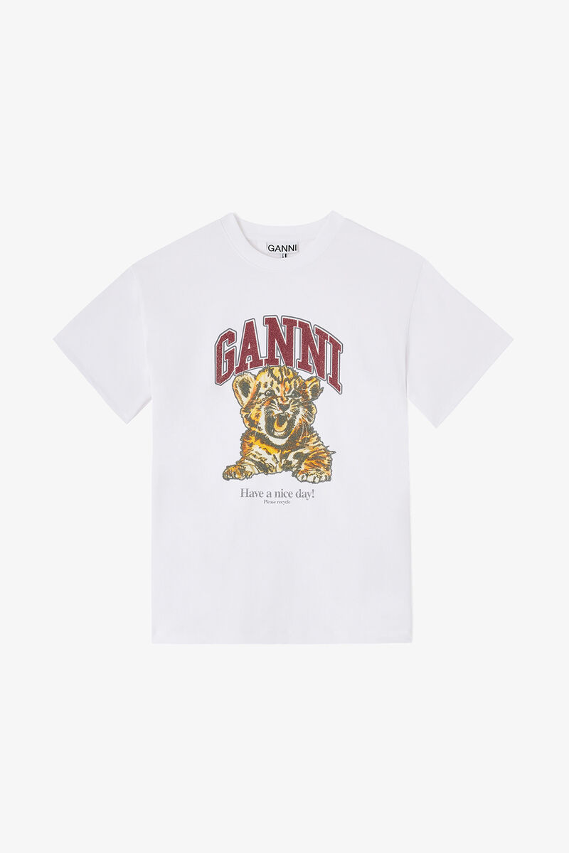 T-shirt blanc tigre perlé, Organic Cotton, in colour Bright White - 1 - GANNI