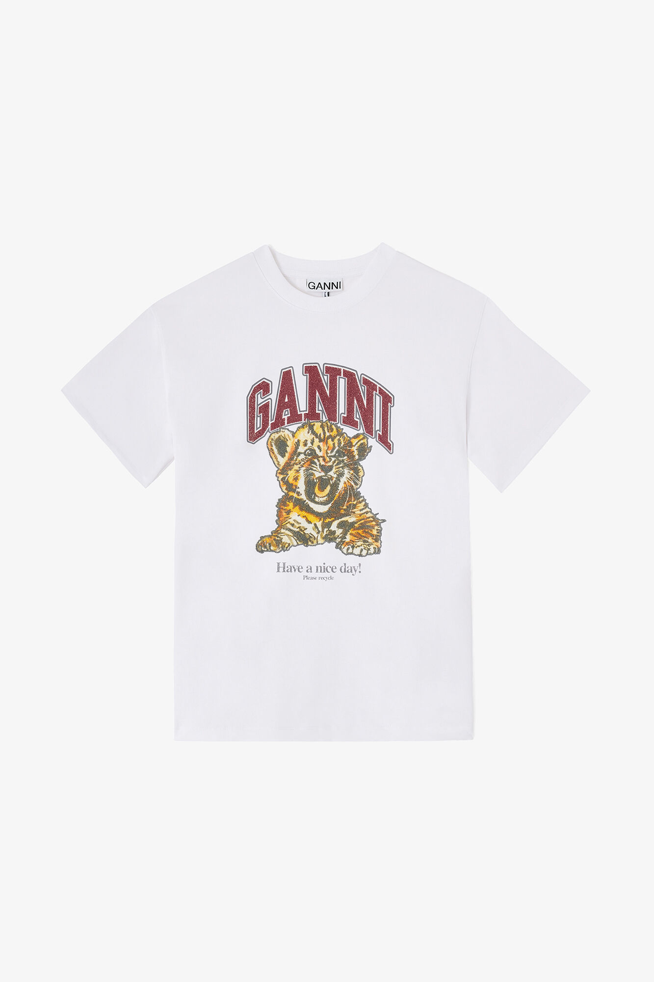 T-shirt blanc tigre perlé, Organic Cotton, in colour Bright White - 1 - GANNI