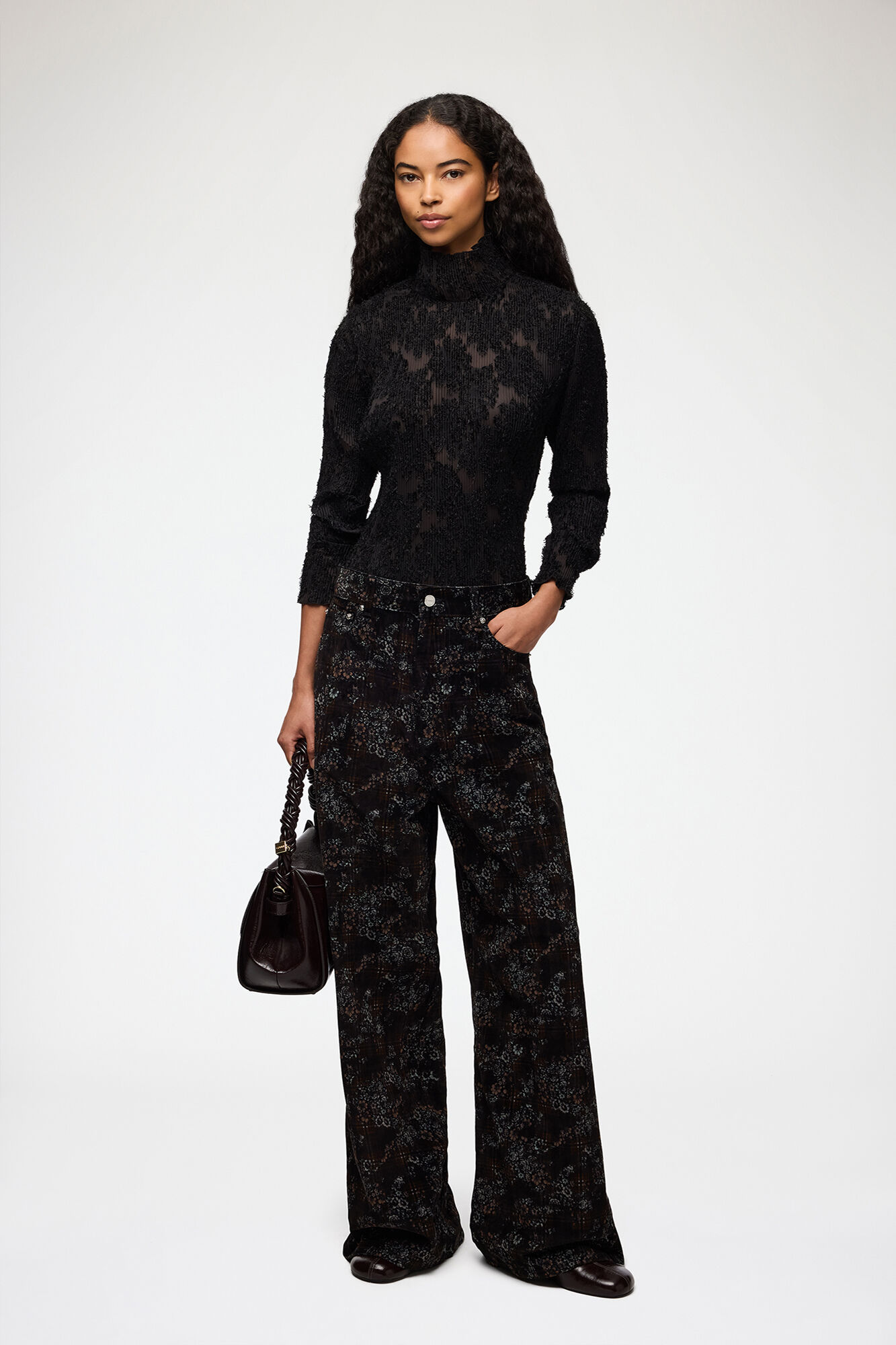 Turtleneck in Black Fil Coupe, Recycled Polyester, in colour Black - 2 - GANNI