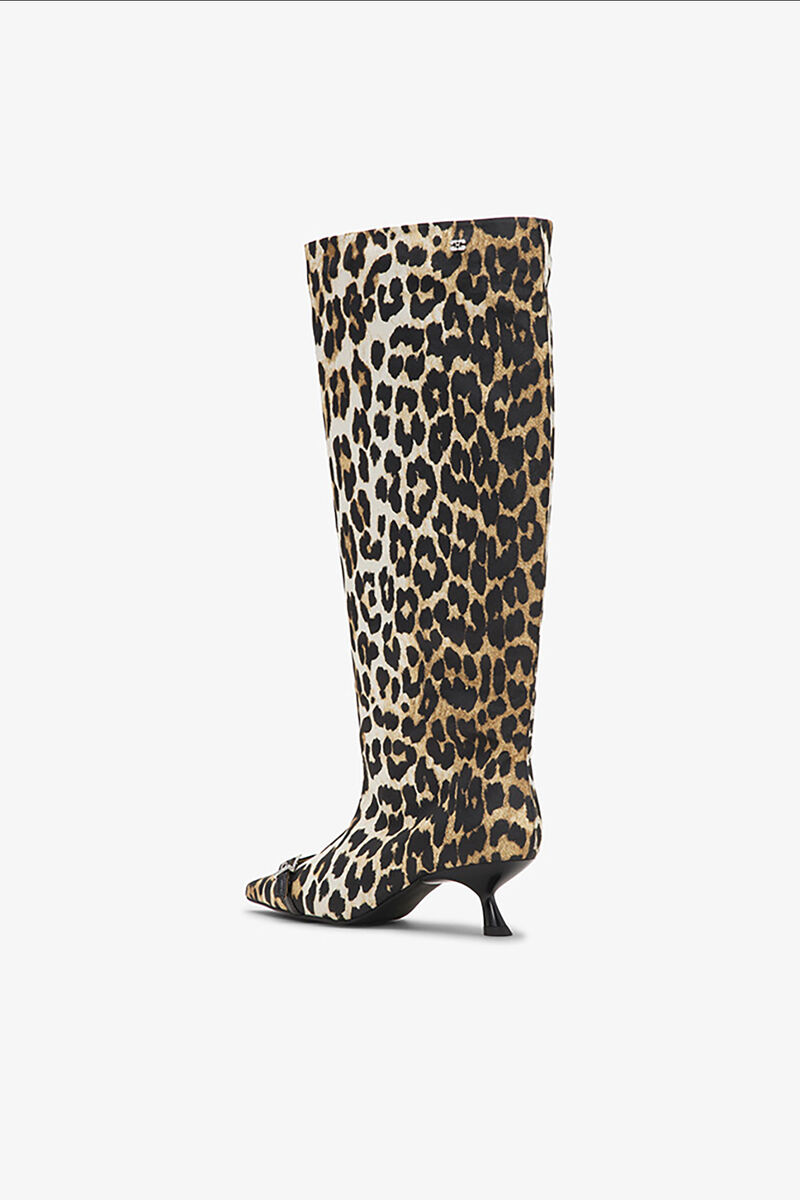 Leopard Eyelets Slouchy High Shaft Boots, Recycled Polyester, in colour Leopard - 3 - GANNI