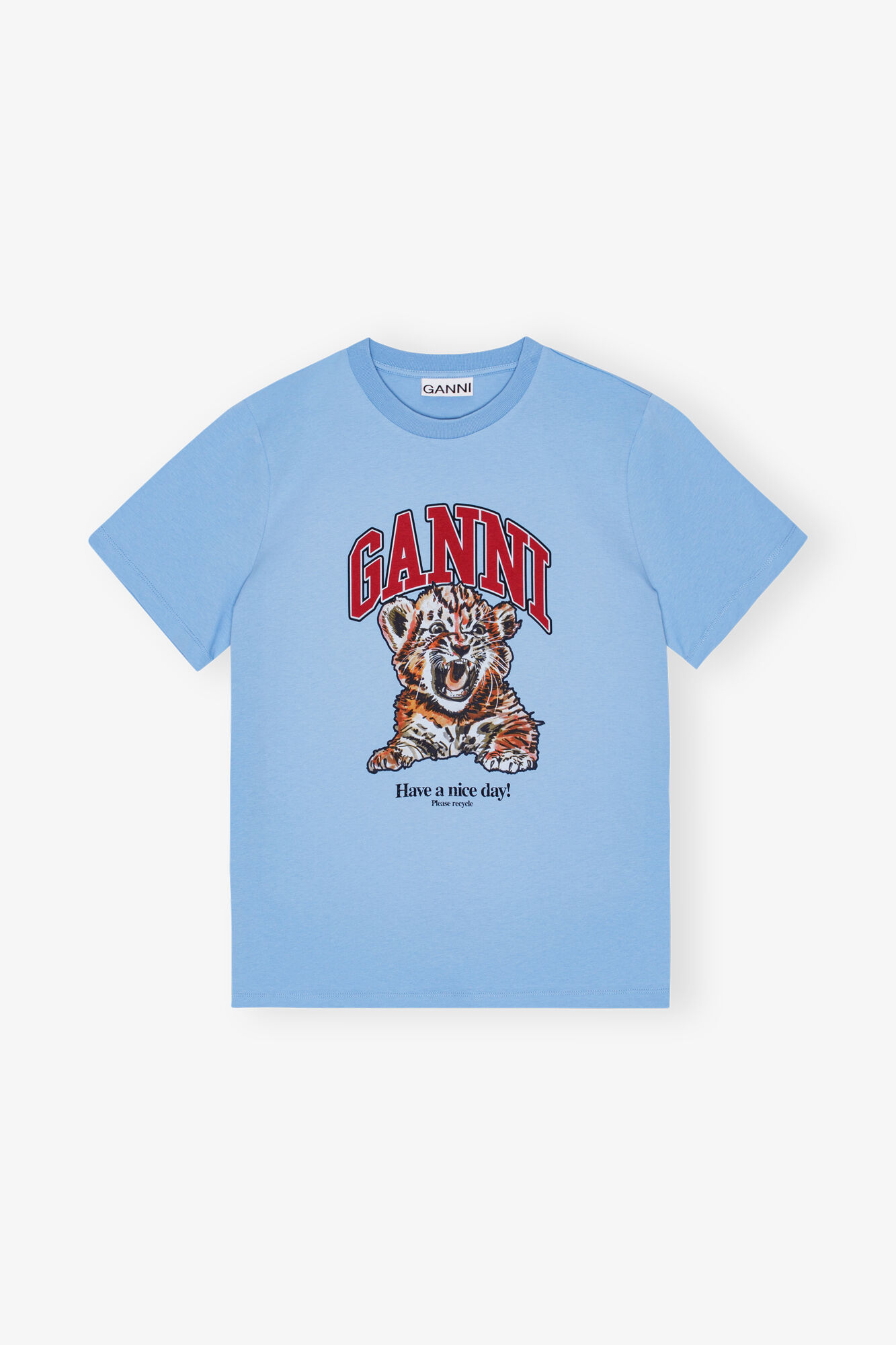 Avslappet, basic Tiger-T-skjorte i blå jersey, Organic Cotton, in colour Blissful Blue - 1 - GANNI