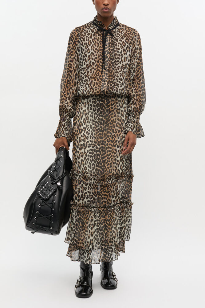 Leopard Print Chiffon Tie String Shirt, Leopard