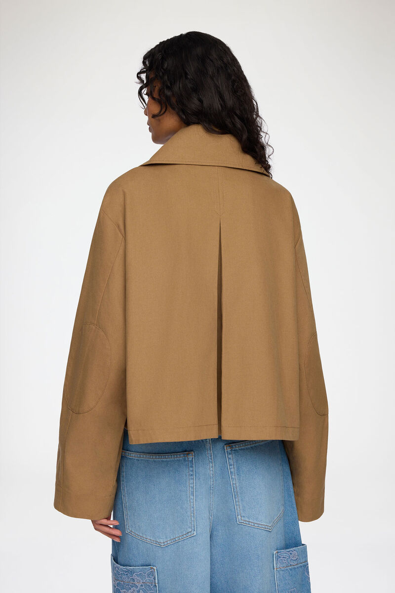 Jacke aus braunem Canvas, Organic Cotton, in colour Ermine - 3 - GANNI