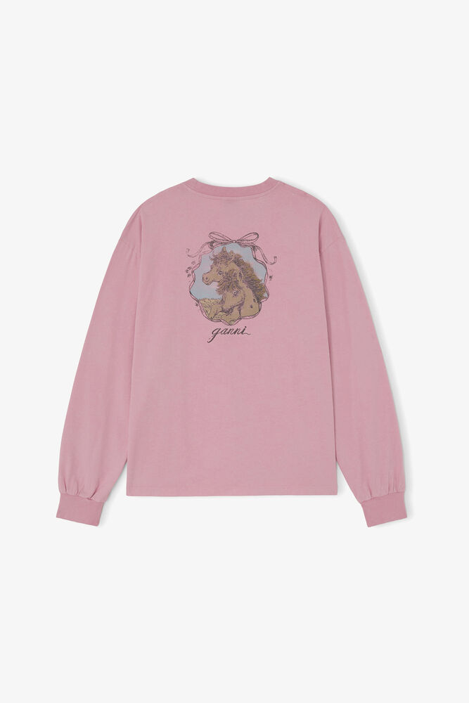 Long-sleeve T-shirt with Horses, Chalk Pink