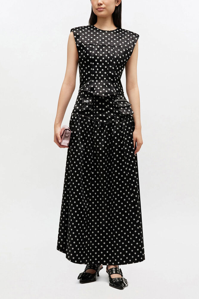 Polka-Dot Satin Corset Top, Black