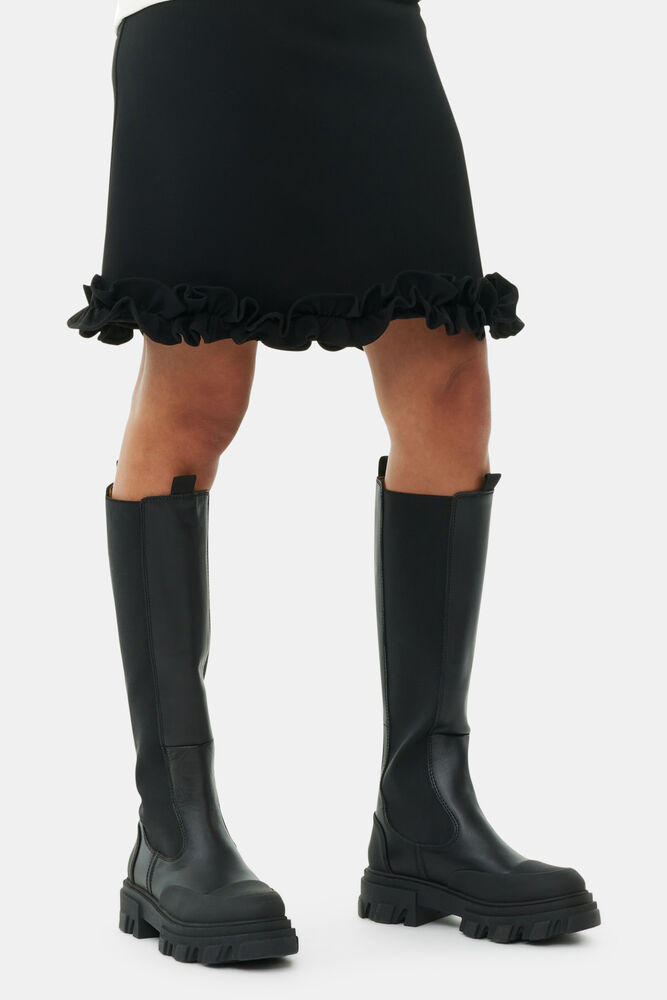 Cleated High Chelsea Boots in Black, Black