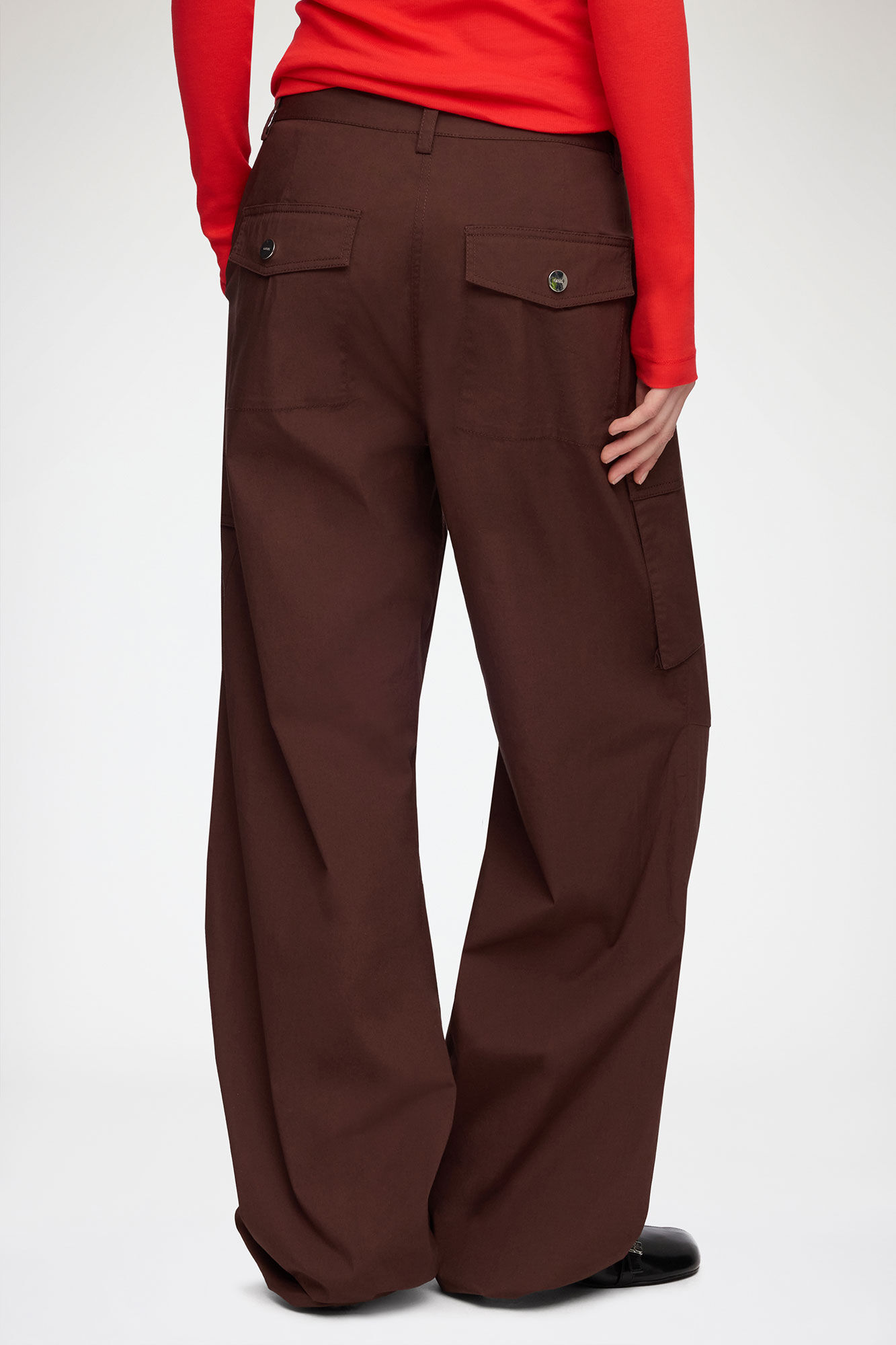 Cargo Trousers in Brown Cotton, Organic Cotton, in colour Chicory Coffee - 3 - GANNI