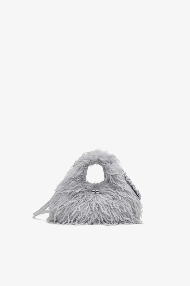 Mini Hobo Bag in Blue Feathers, Quiet Gray