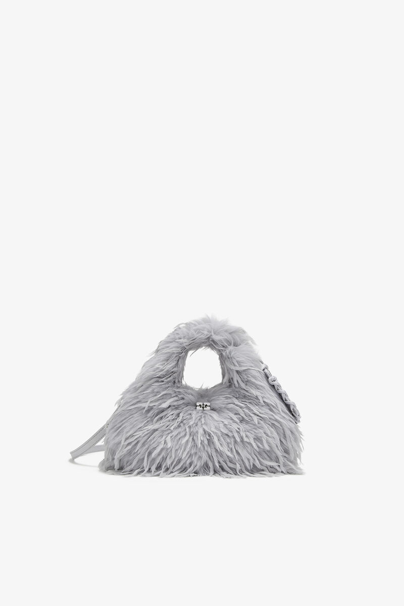 Mini Hobo Bag in Blue Feathers, Polyester, in colour Quiet Gray - 1 - GANNI