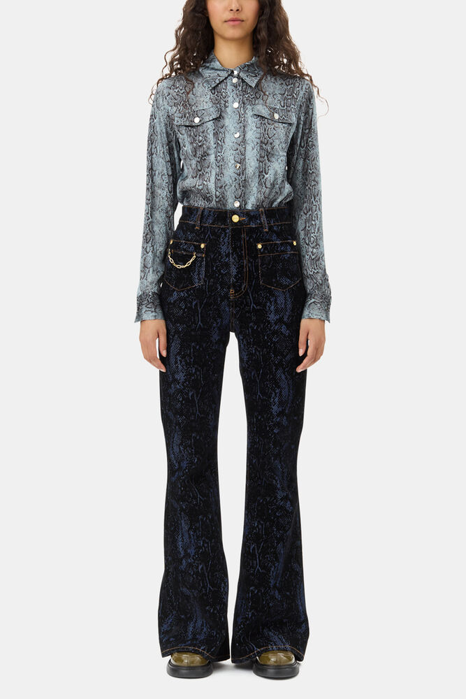 Blue Snake Printed Hemd, Celestial Blue