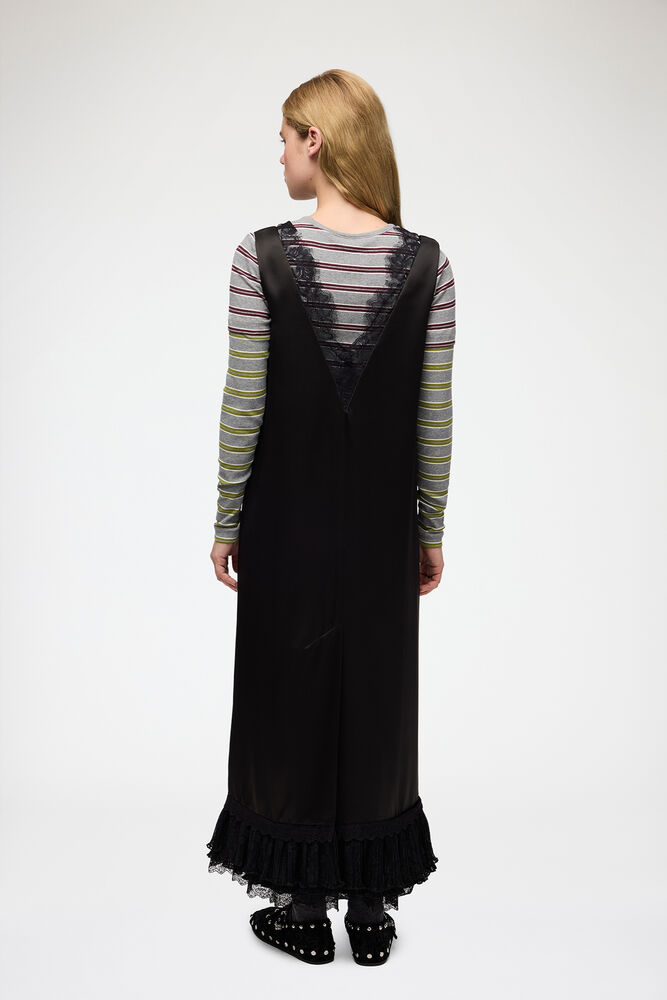 Long Dress in Lace Satin, Black