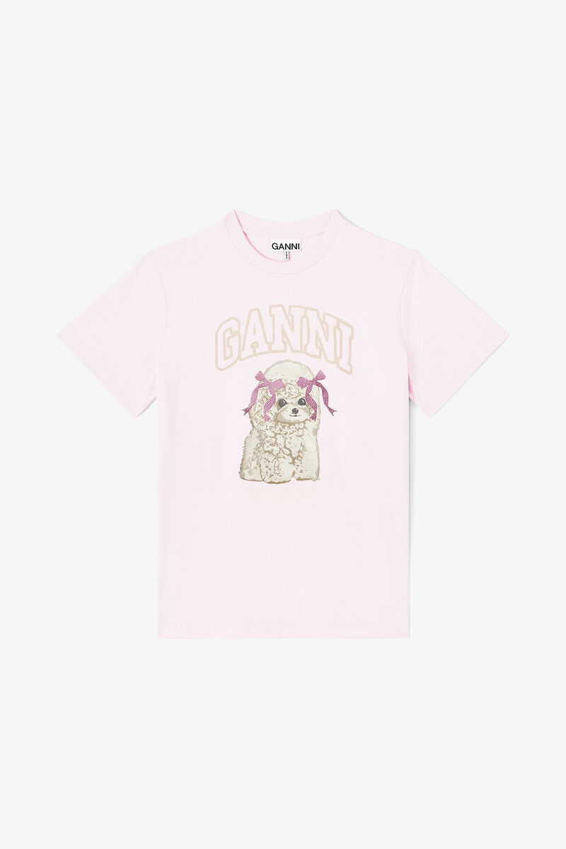 Rosa Pudel-T-Shirt, Organic Cotton, in colour Chalk Pink - 1 - GANNI