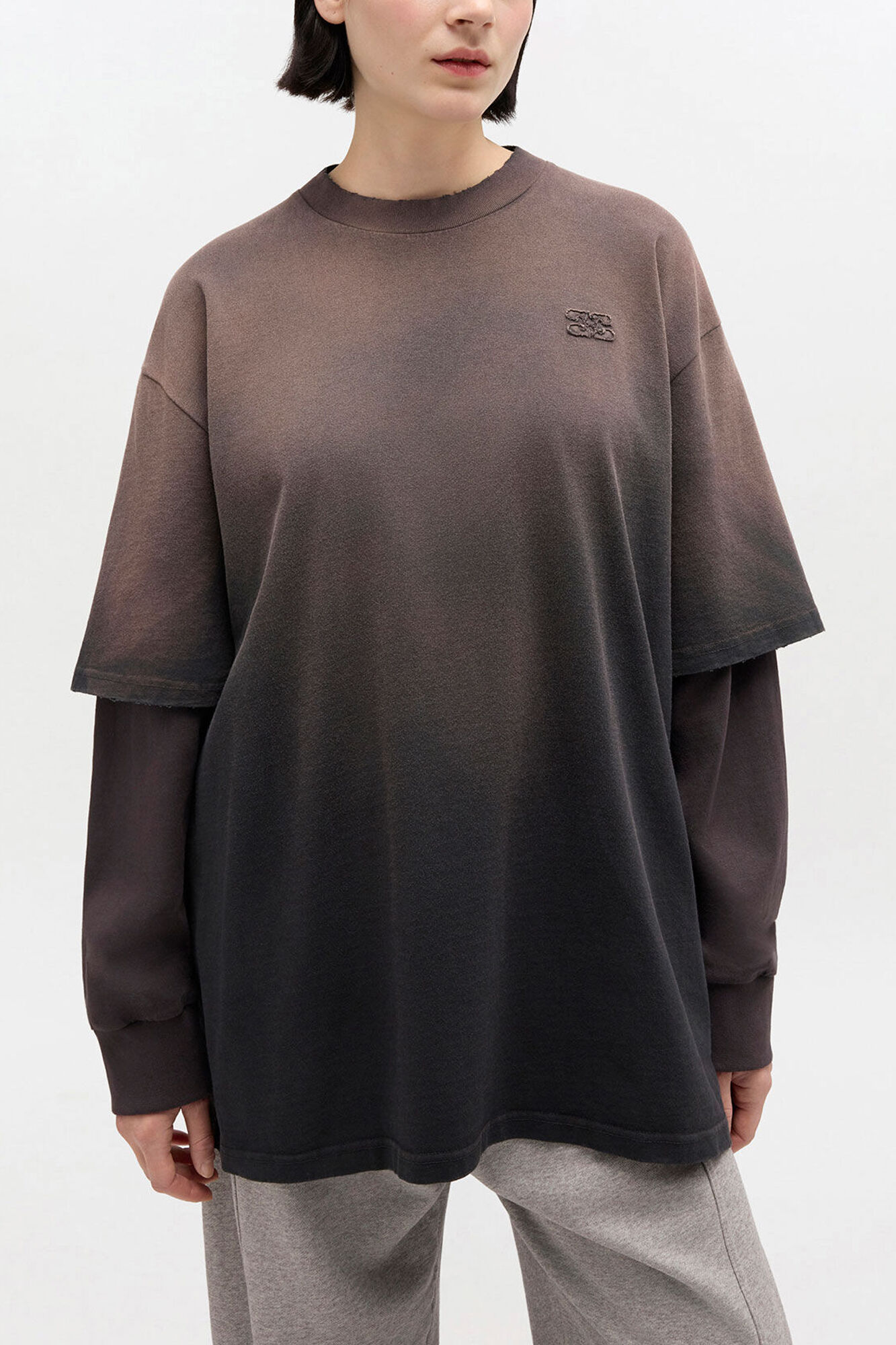 Washed Jersey Long-sleeve T-shirt, Organic Cotton, in colour Phantom - 1 - GANNI