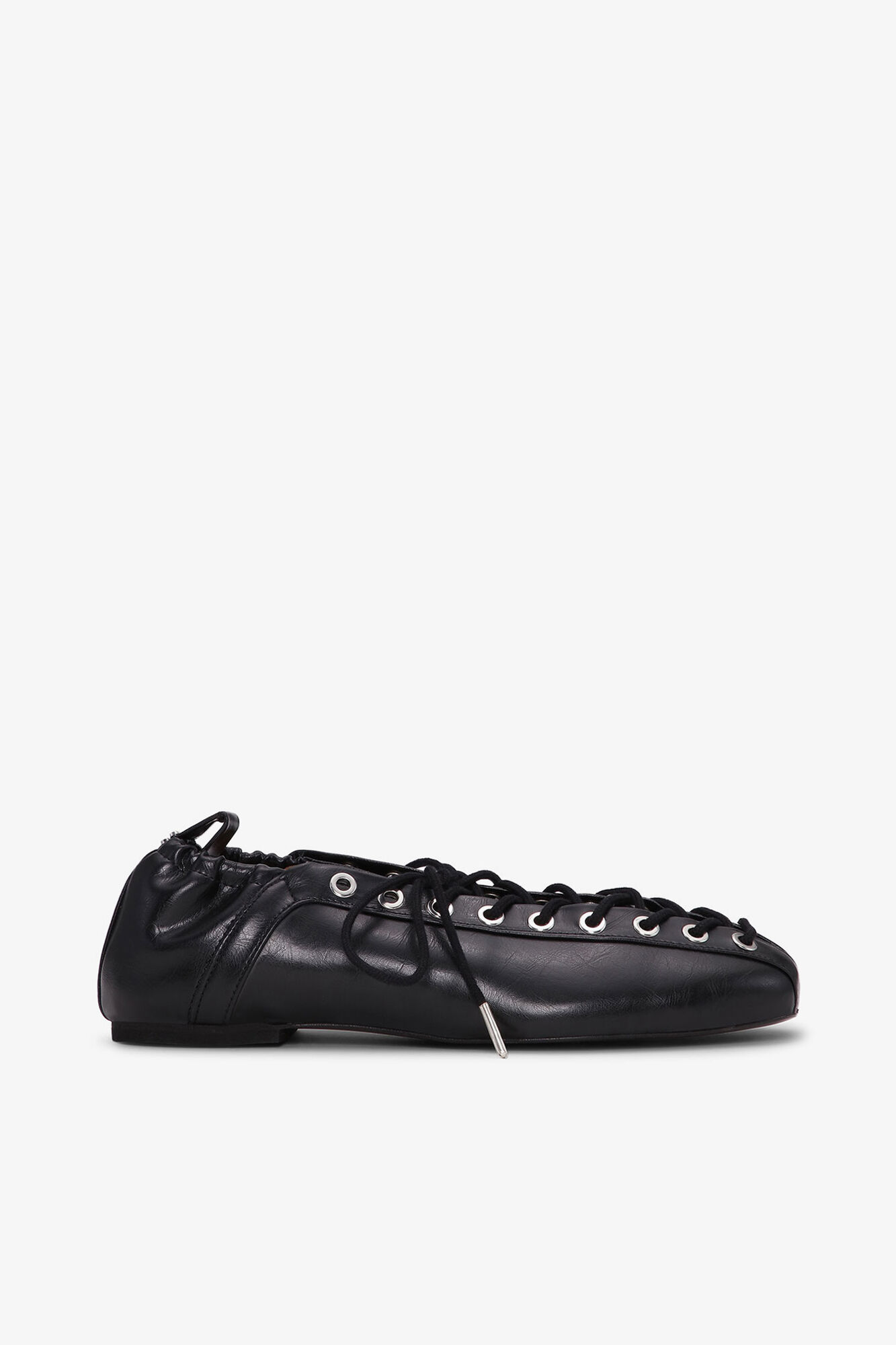 Lace-Up Ballerinas in Black Oleatex, Oleatex™, in colour Black - 1 - GANNI