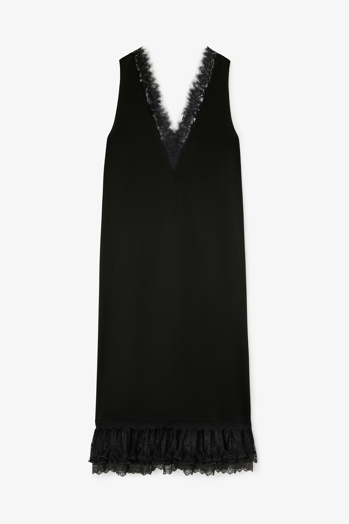 Robe longue en satin et dentelle, Acetate, in colour Black - 1 - GANNI