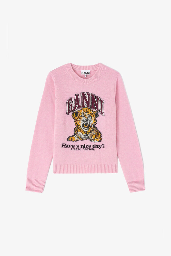 Jumper in Graphic Wool, Chalk Pink