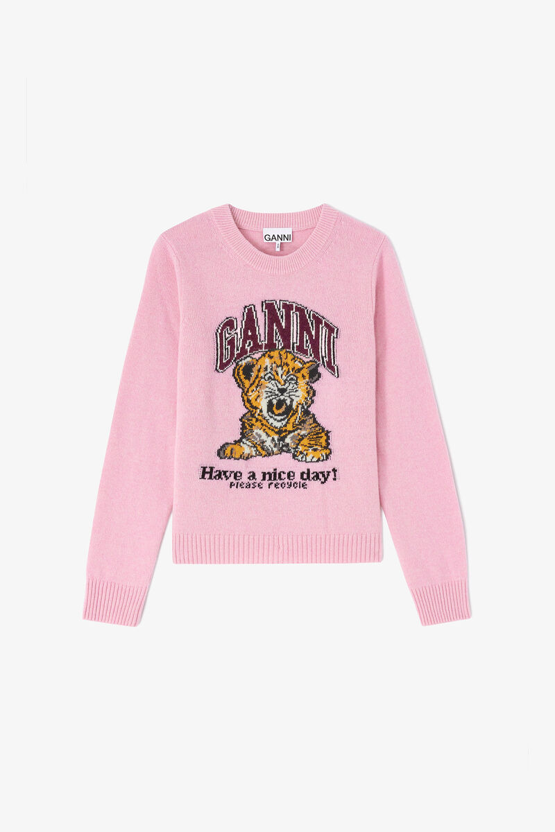 Pull en laine graphique, Wool, in colour Chalk Pink - 1 - GANNI