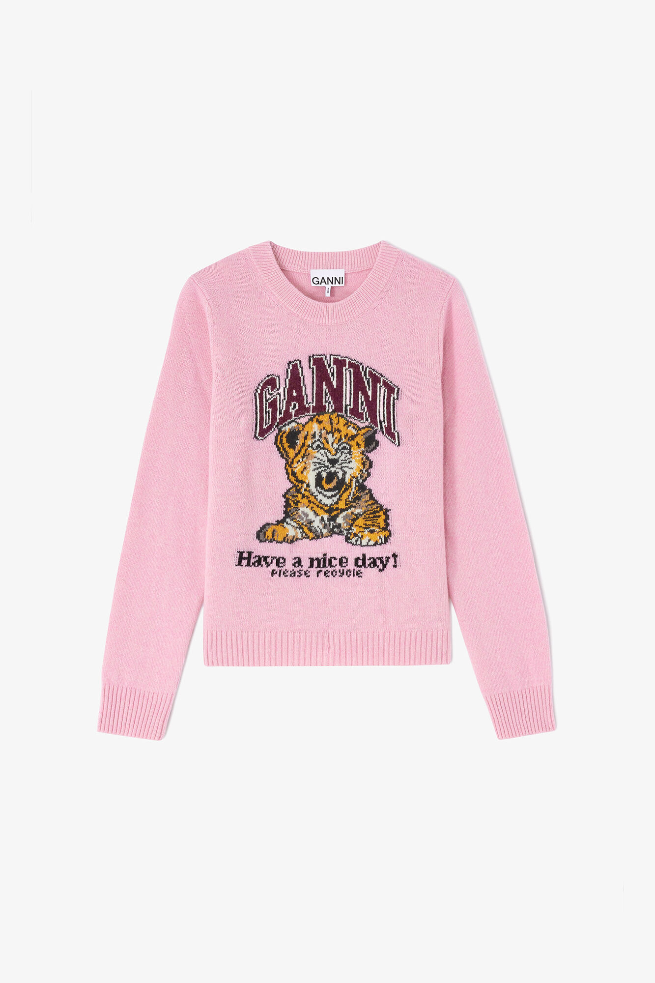 Pull en laine graphique, Wool, in colour Chalk Pink - 1 - GANNI