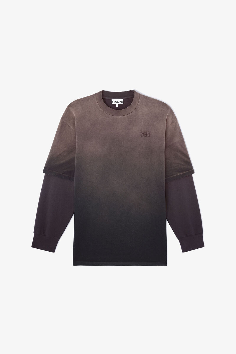 Washed Jersey Long-sleeve T-shirt, Organic Cotton, in colour Phantom - 1 - GANNI