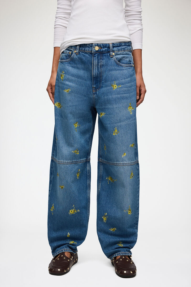 Stary jeans i printet denim, Organic Cotton, in colour Light Blue Vintage - 2 - GANNI