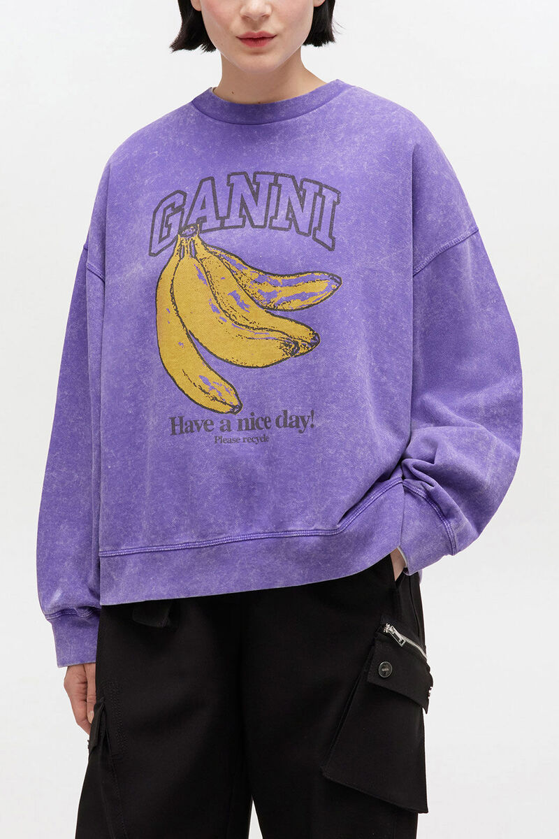 Sweatshirt in Vintage Wash, Organic Cotton, in colour Passion Flower - 1 - GANNI