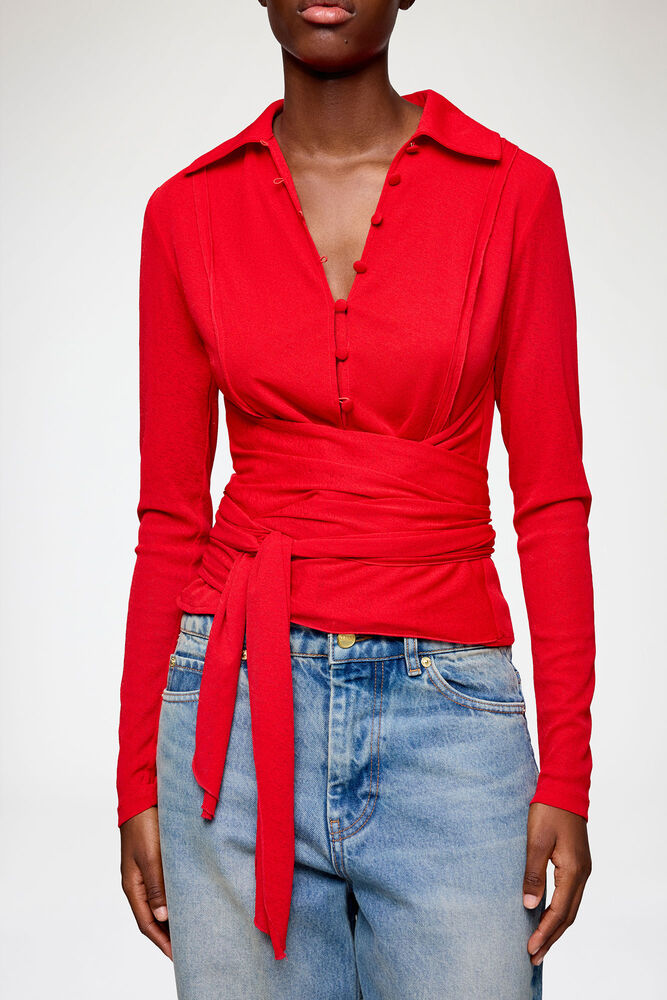 Shirt in Red Marl Mesh, Goji Berry