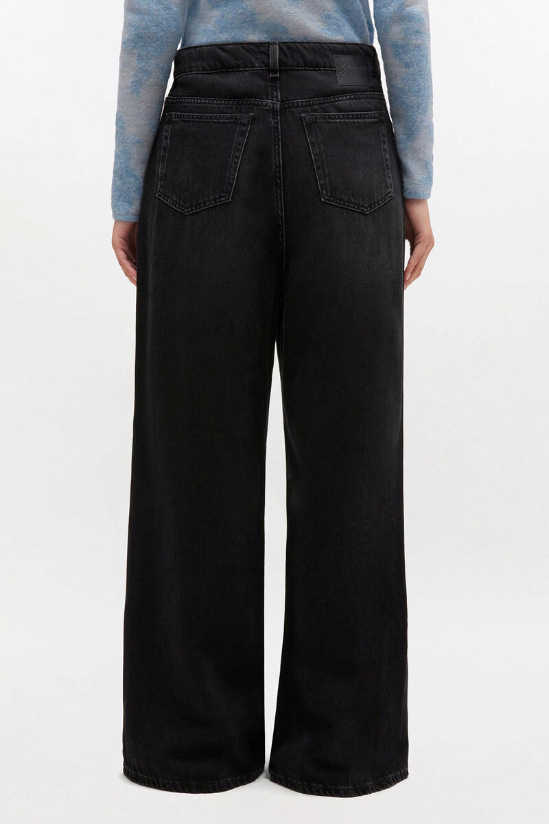 Baggy Jeans in Black Washed Denim, Organic Cotton, in colour Black Washed - 3 - GANNI