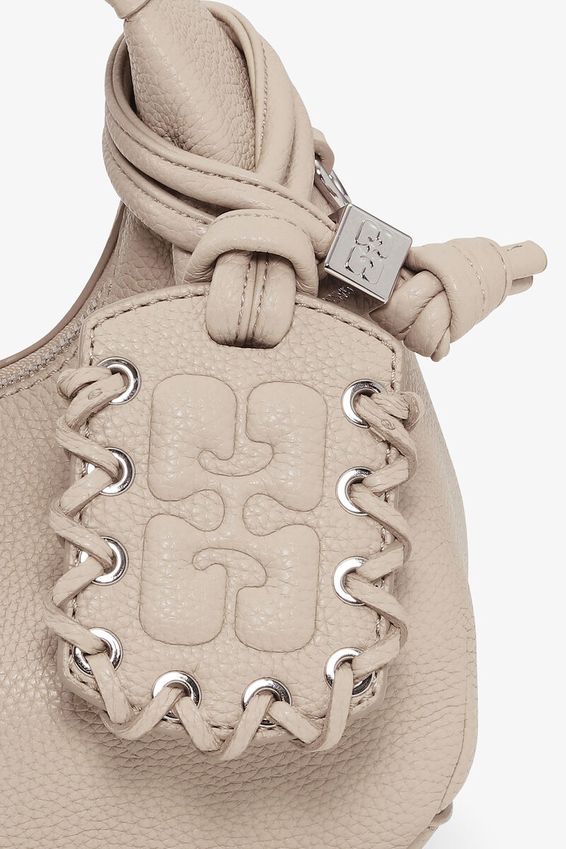 Mini Hobo Bag in Grained Light Grey, Recycled Polyester, in colour White Pepper - 4 - GANNI