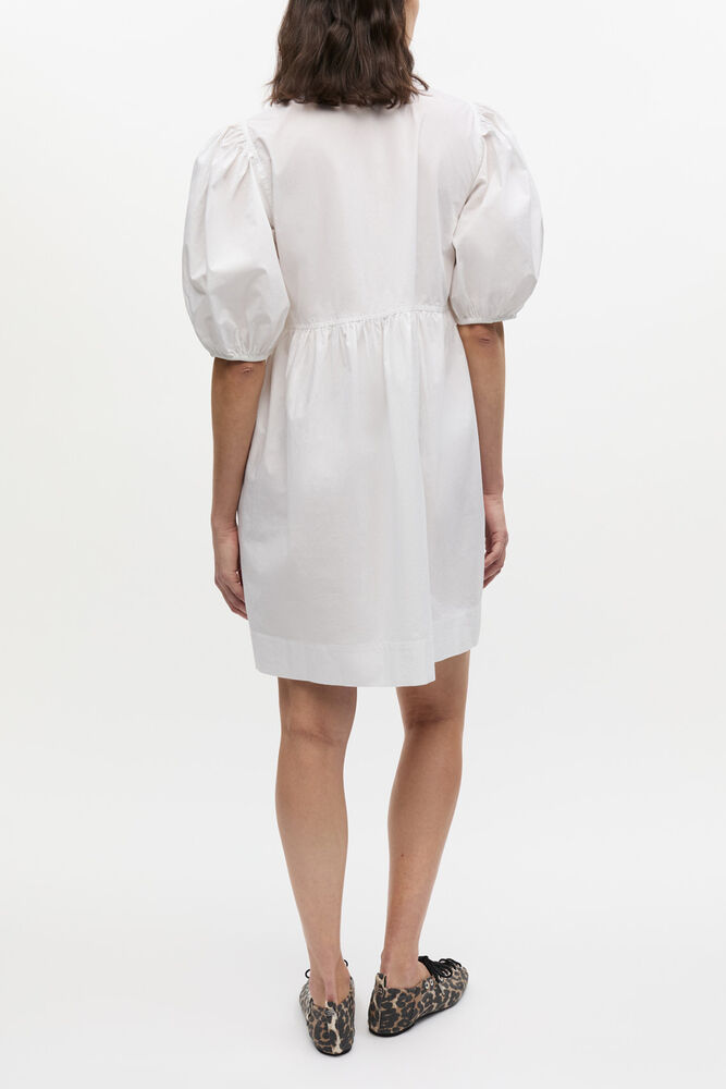 White Cotton Poplin Tie String Mini Dress, Bright White