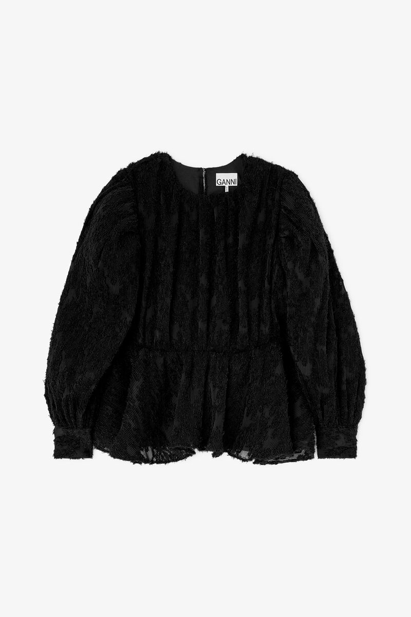Blouse in Black Fil Coupe, Recycled Polyester, in colour Black - 1 - GANNI