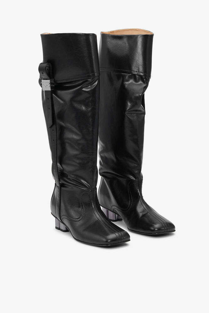 Slouchy Knee Boots in Black, Black
