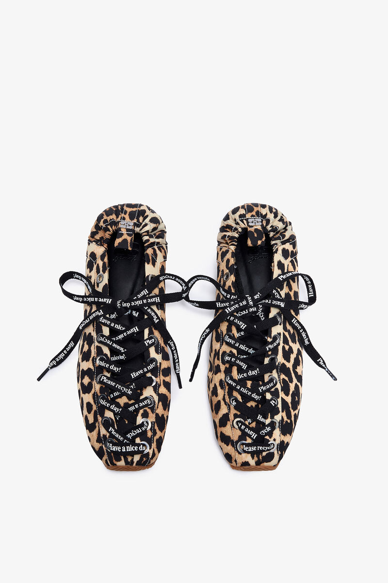 Sporty ballerinasko i leopard, Recycled Polyamide, in colour Leopard - 3 - GANNI