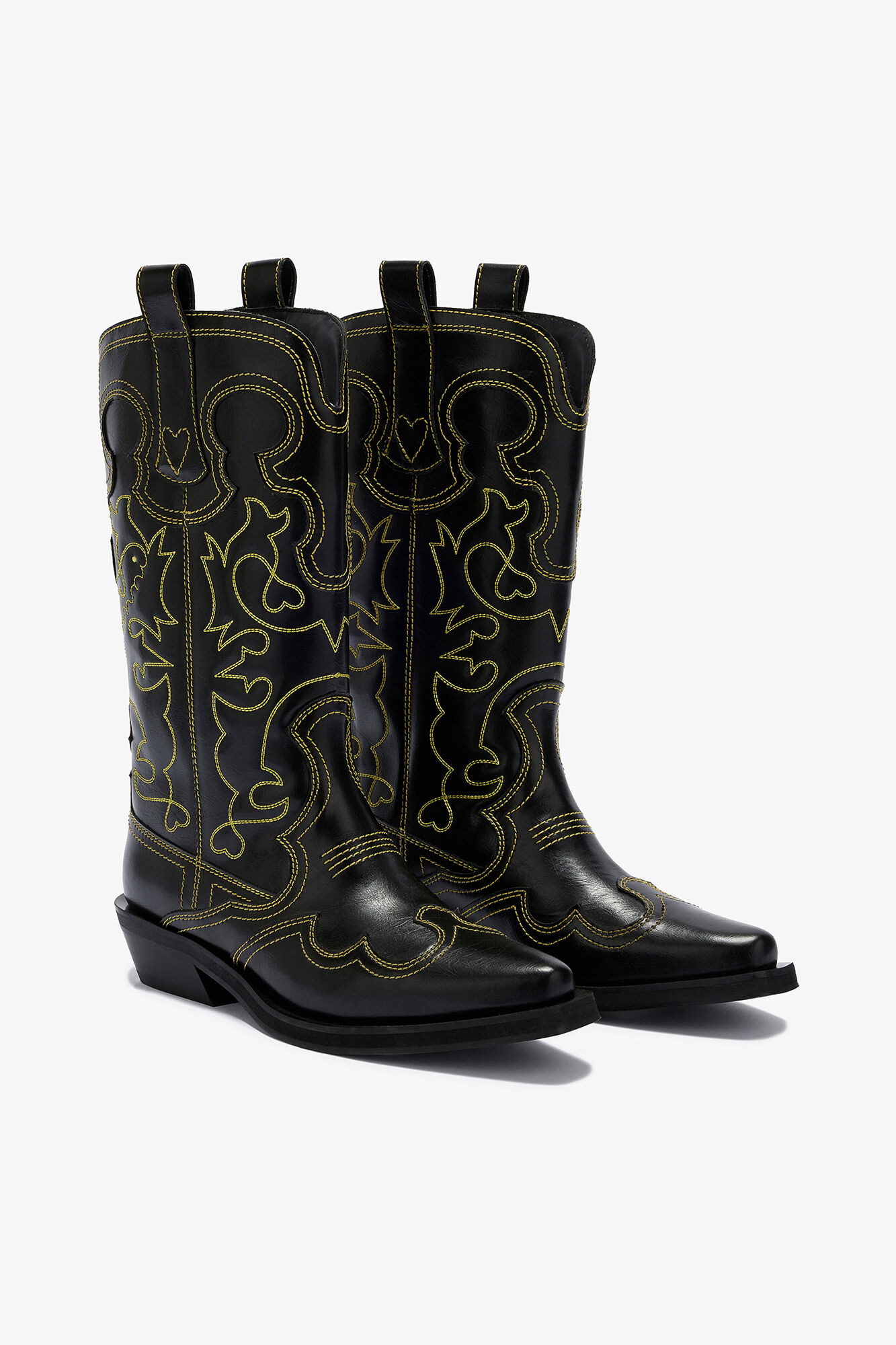Mid Shaft Embroidered Western Boots, Polyurethane, in colour Blazing Yellow - 2 - GANNI